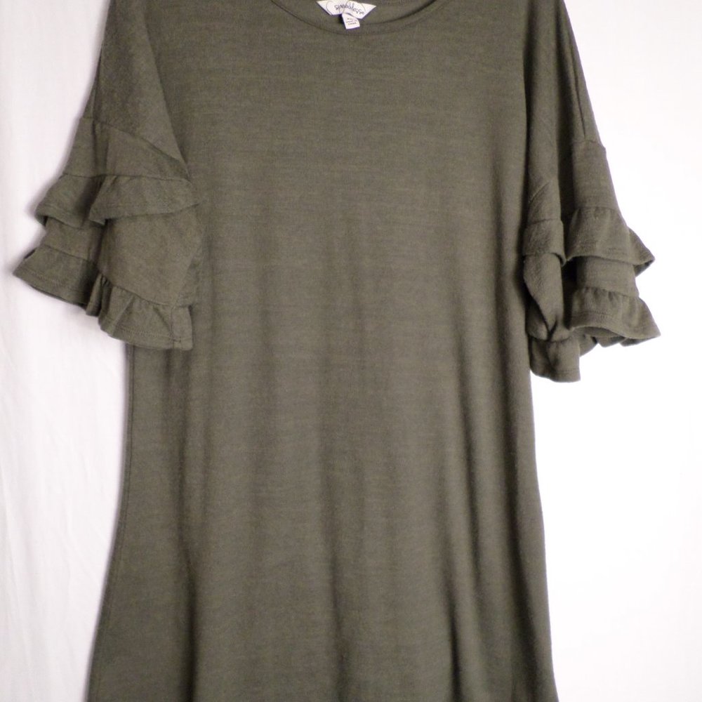 Speechless Olive Colored Mid Ruffle Sleeve Round Neck Straight Dress XL